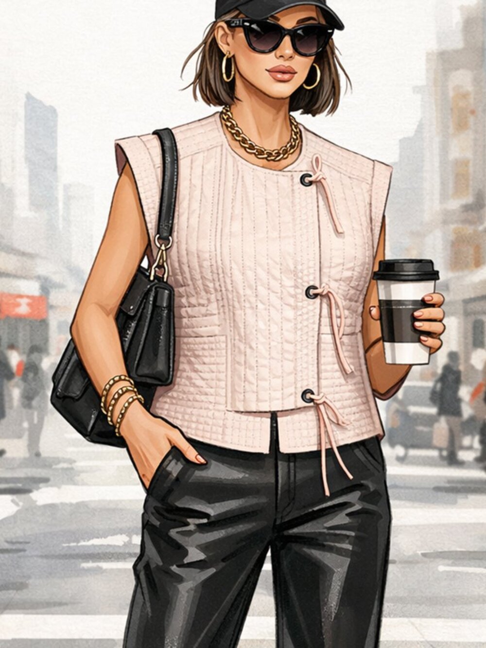 NWT Christoff Quilted Pink Runway Vest Top Cotton Designer M $428 BCBGMAXAZRIA - Picture 5 of 16